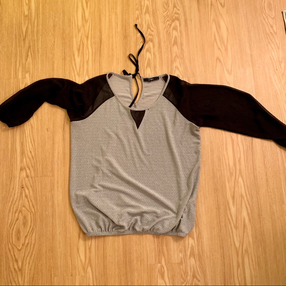X-Two Silver-and-Sheer-Black Top